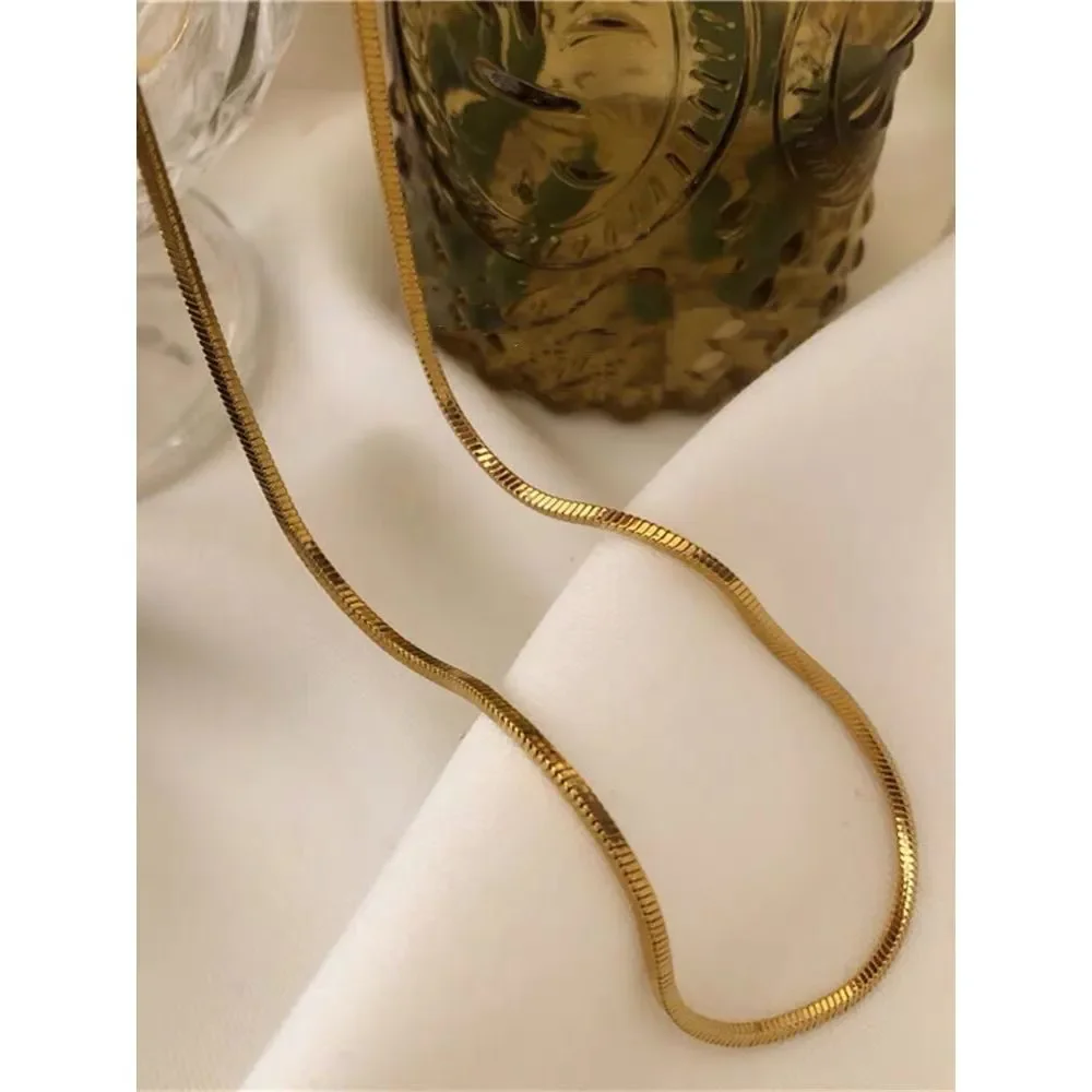 18K Thick Gold Plated Square Herringbone Chain Necklace